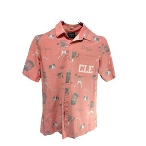 Shinesty NFLPA Cleveland Baker Mayfield OBJ Graphic Button Down Shirt Pink Mens